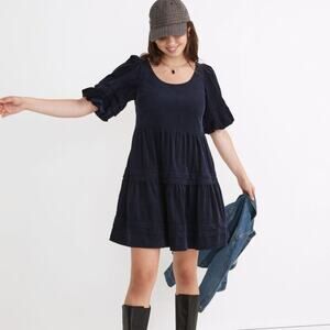 MADEWELL Corduroy Tiered Mini Dress Deep Indigo Blue {S33}